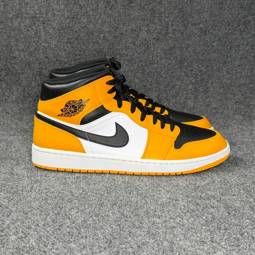 Jordan 1 Mid Taxi Shoes Men's 12 Black Yellow Retro Hooping Sneakers